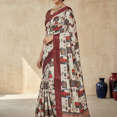 Elegant Abstract Print Chiffon Silk Saree