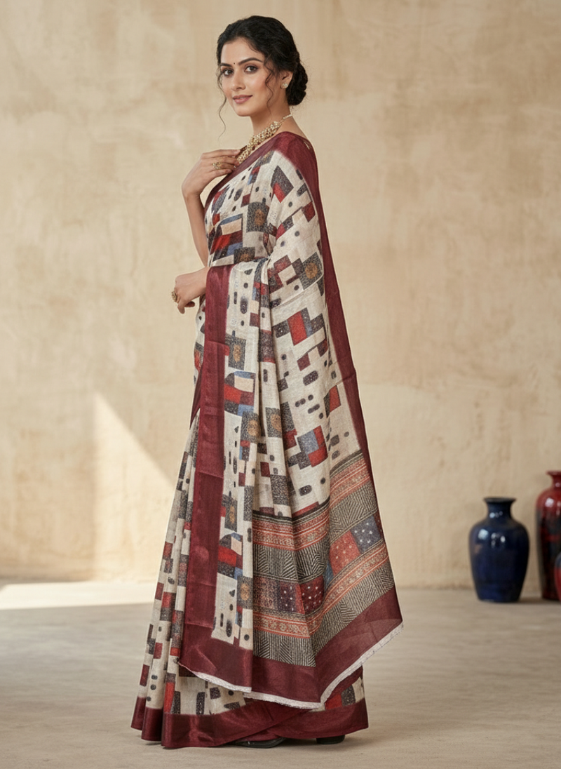 Elegant Abstract Print Chiffon Silk Saree