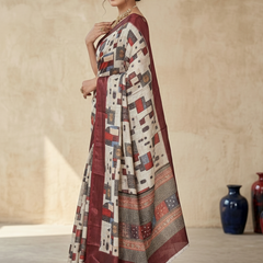 Elegant Abstract Print Chiffon Silk Saree