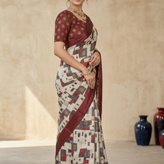 Elegant Abstract Print Chiffon Silk Saree