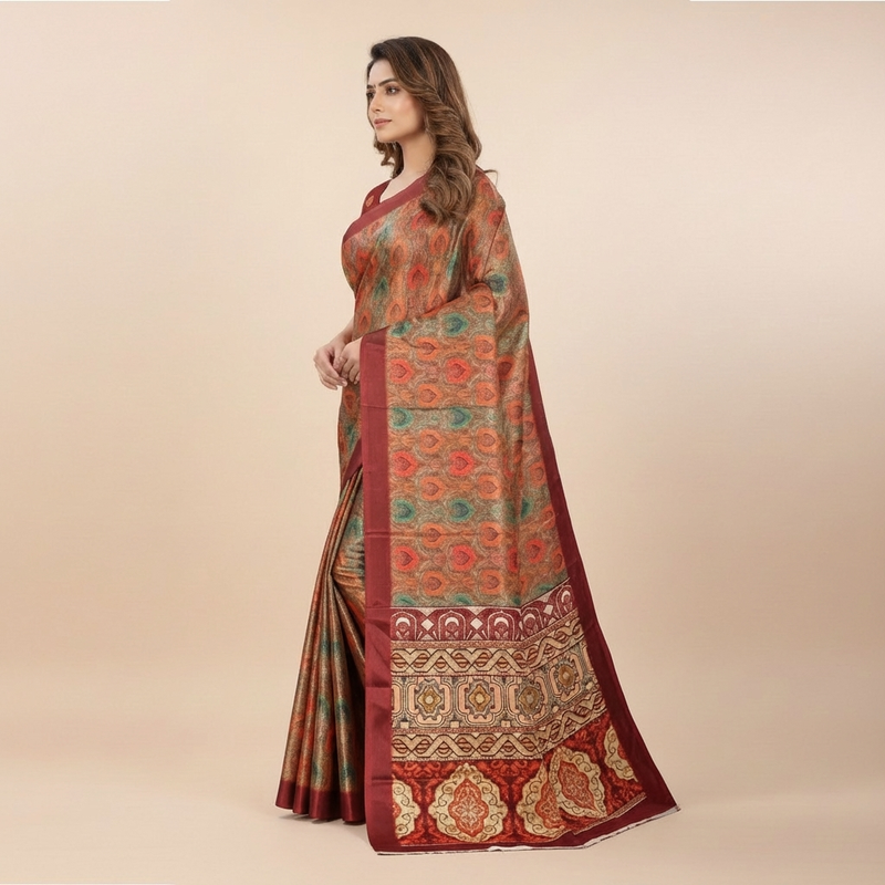 Heritage Maroon & Gold Chiffon Silk Saree