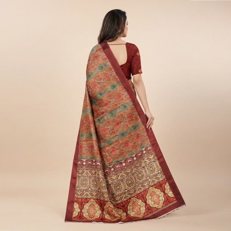 Heritage Maroon & Gold Chiffon Silk Saree
