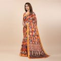 Sunset Mosaic Print Saree with Mustard Border & Ethnic Panel Pallu