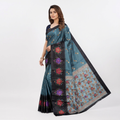 Midnight Teal Floral Chiffon Silk Saree