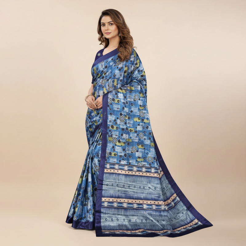  Blue Mosaic Chiffon Silk Saree