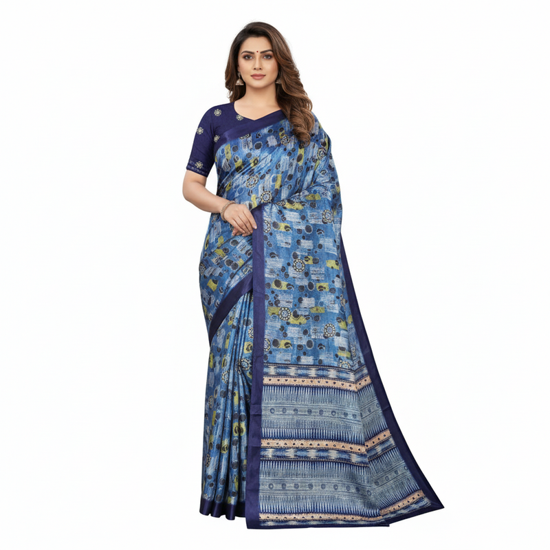 Midnight Blue Mosaic Chiffon Silk Saree 