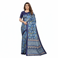 Midnight Blue Mosaic Chiffon Silk Saree with Geometric Borders